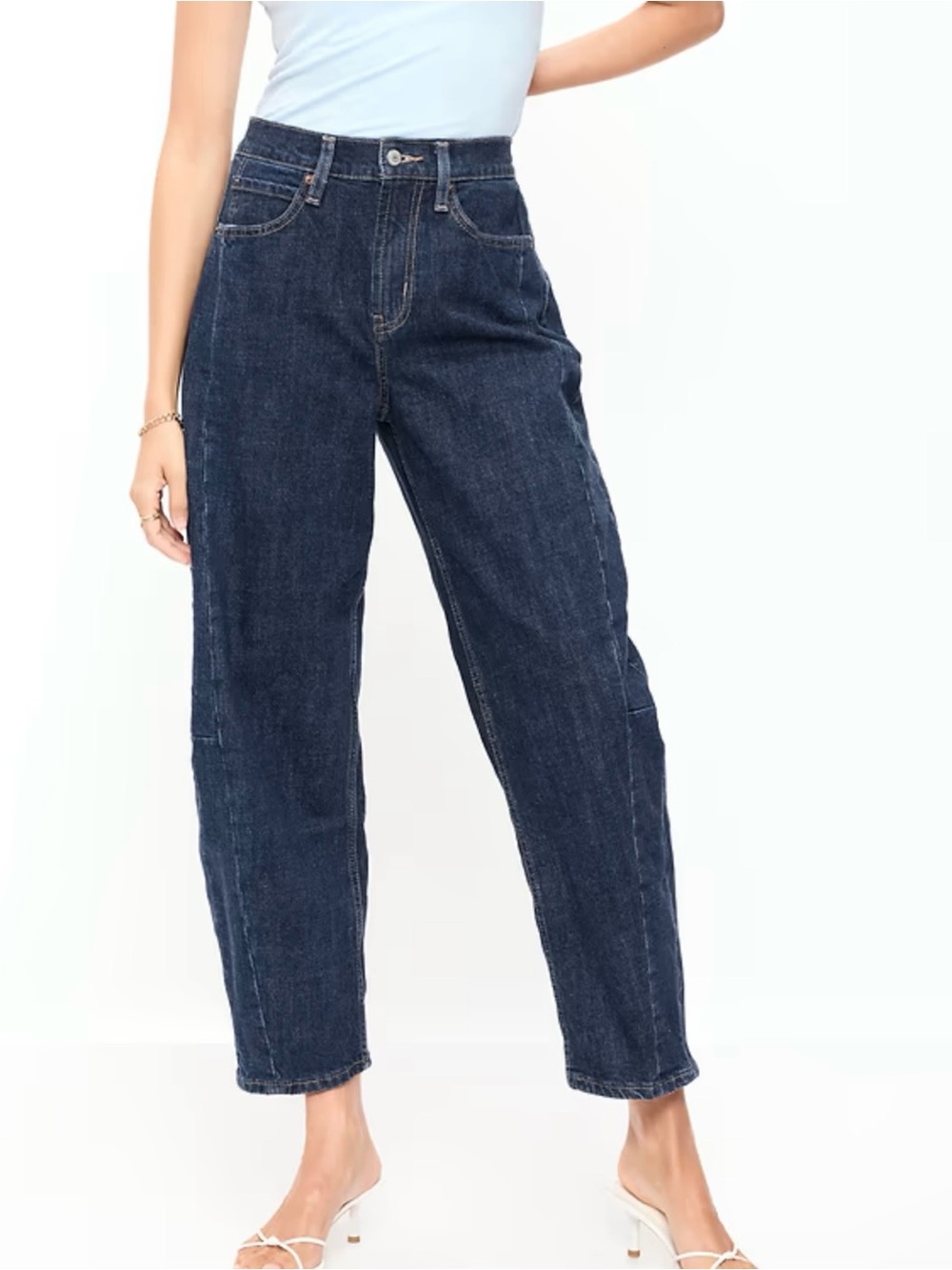 Old Navy High Rise Barrel Leg Jeans 6 Dark Wash Cropped Denim Trendy